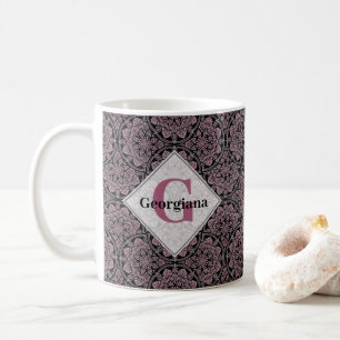 Custom Name 1920s Dusky Rose Floral Fronds Mandala Coffee Mug