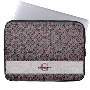 Custom Name 1920s Dusky Rose Floral Fronds Mandala Laptop Sleeve