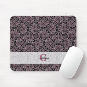 Custom Name 1920s Dusky Rose Floral Fronds Mandala Mouse Mat