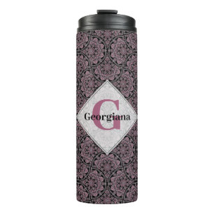 Custom Name 1920s Dusky Rose Floral Fronds Mandala Thermal Tumbler