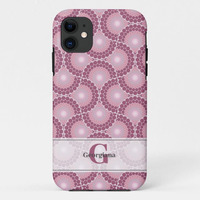 Custom Name 1920s Radiant Dusky Rose Dot Mandala Case-Mate iPhone Case (Back)