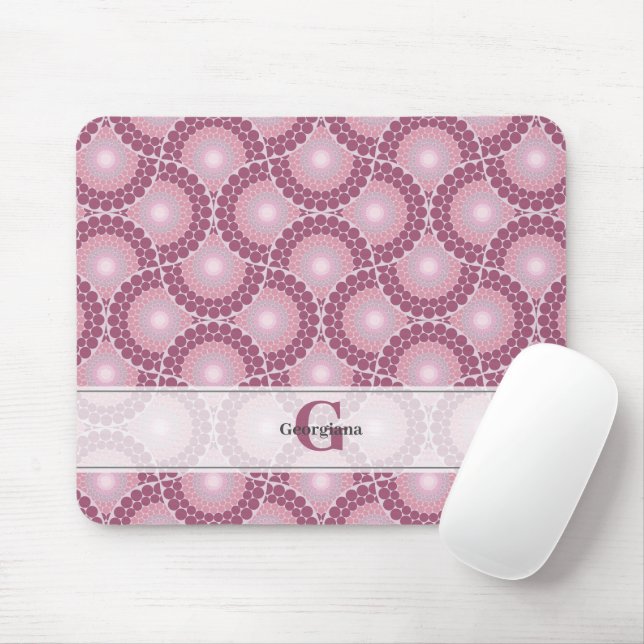 Custom Name 1920s Radiant Dusky Rose Dot Mandala Mouse Mat (With Mouse)