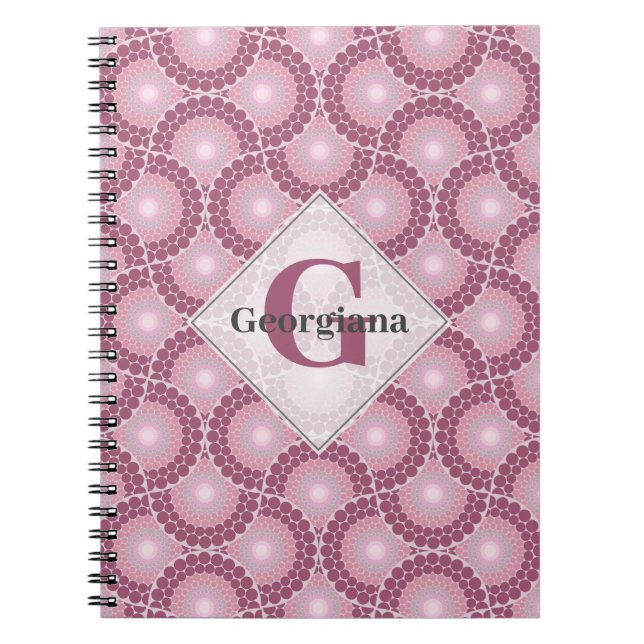 Custom Name 1920s Radiant Dusky Rose Dot Mandala Notebook (Front)
