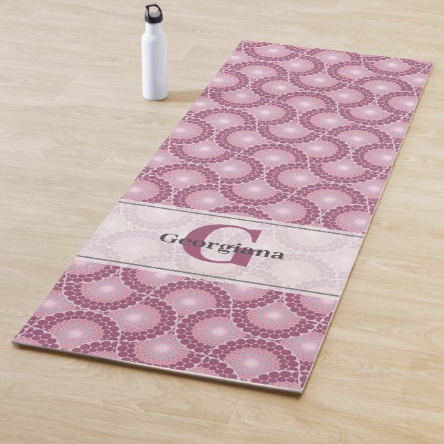 Custom Name 1920s Radiant Dusky Rose Dot Mandala Yoga Mat (In Situ)