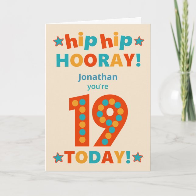 Custom Name 19th Birthday Hip Hooray Card (Front)