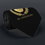 Custom Name #1 Teacher Black Faux Gold Tie<br><div class="desc">A custom name tie featuring fake "printed" gold foil detailing the bottom of the necktie with a black colour background. Within this are spots for the teachers name,  subject,  and the fact that they are the number one teacher in the world.</div>