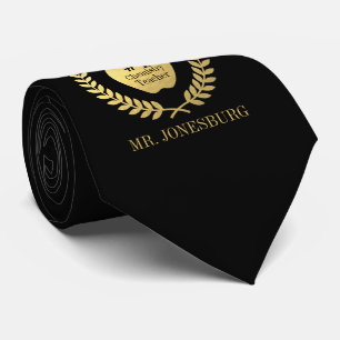 Custom Name #1 Teacher Black Faux Gold Tie