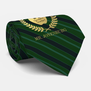 Custom Name #1 Teacher Faux Gold Green Striped Tie