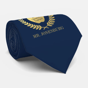 Custom Name #1 Teacher Navy Faux Gold Tie