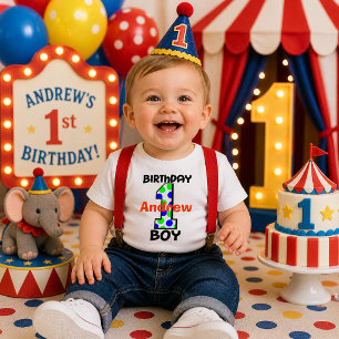 Custom Name 1st Birthday Boy Polka Dot 1 Baby T-Shirt