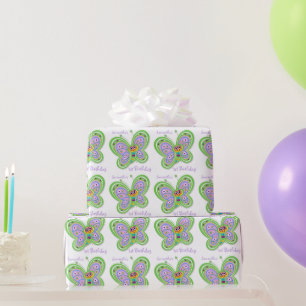 Custom Name 1st Birthday Butterfly Wrapping Paper