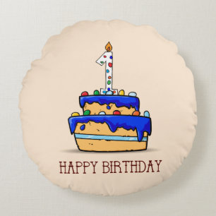 Custom Name, 1st Birthday, Sweet Blue Cake Round Cushion