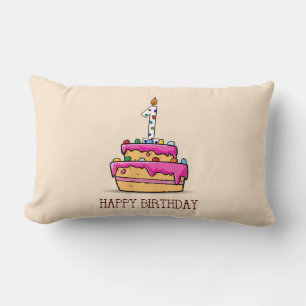 Custom Name, 1st Birthday, Sweet Pink Cake Lumbar Cushion
