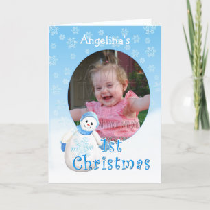 Custom Name 1st Christmas Snowman Photo Card
