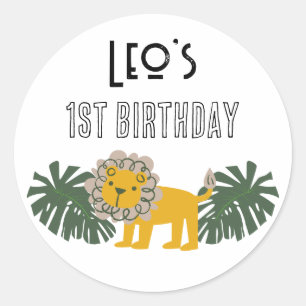 Custom Name 1st First Birthday Party Outfit Jungle Classic Round Sticker