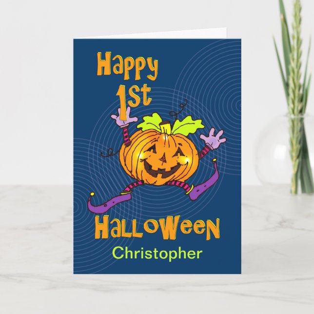 Custom Name 1st Halloween Happy Pumpkin Card (Front)