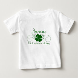 Custom Name: 1st St. Patrick's Day Shamrock Swirl Baby T-Shirt