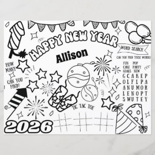 Custom Name 2026 New Years Colouring Page