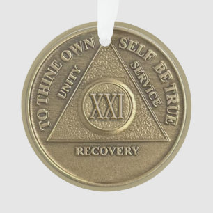 Custom Name 21 Year Sober Anniversary Medallion Ornament