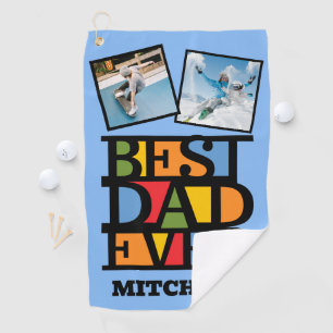 Custom Name & 2 Photos BEST DAD EVER Golf Towel