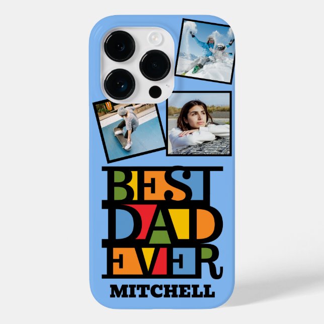 Custom Name & 3 Photos BEST DAD EVER Case-Mate iPhone Case (Back)