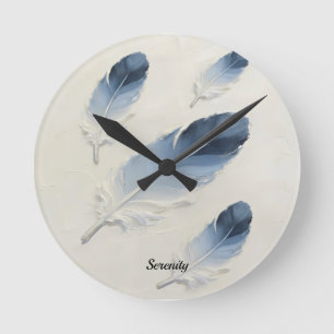 Custom Name 3D Blue Feather Modern Clock