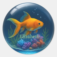 Custom Name 3D Goldfish Glass Sphere Sticker