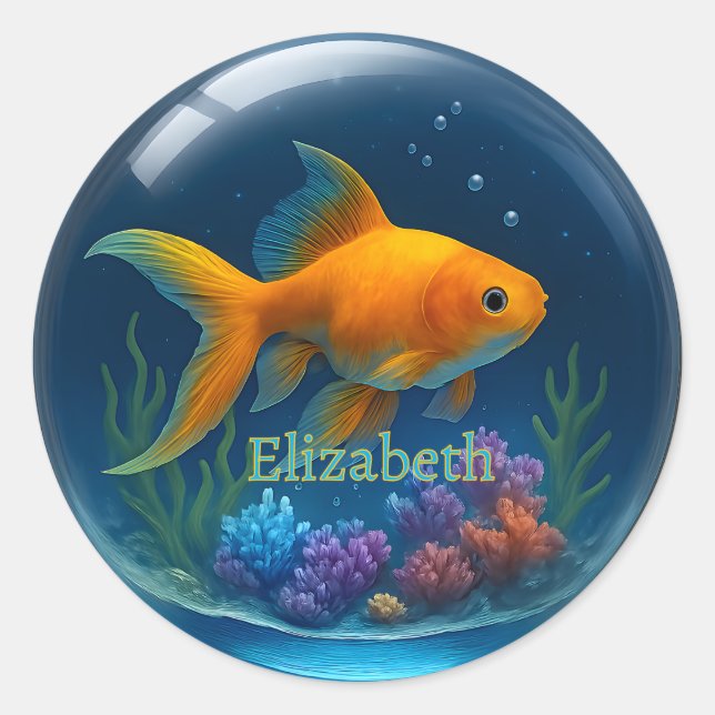 Custom Name 3D Goldfish Glass Sphere Sticker (Front)