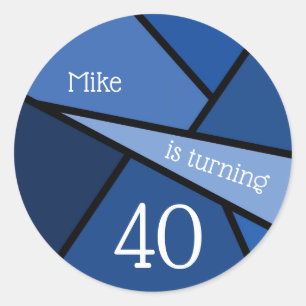 Custom Name 40th Birthday Abstract Blue Geometric Classic Round Sticker