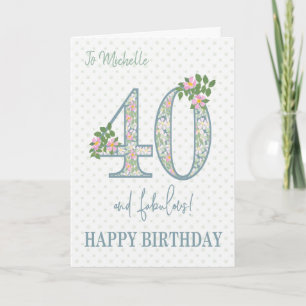 Custom Name 40th Birthday Floral and Polkas Card