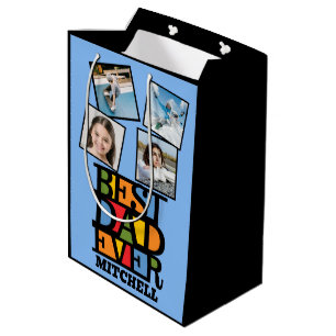 Custom Name & 4 Photos BEST DAD EVER Medium Gift Bag