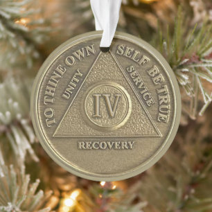 Custom Name 4 Year Sober Anniversary Medallion Ornament