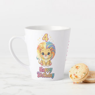 Custom Name 4th Birthday Cute Lion Latte Mug