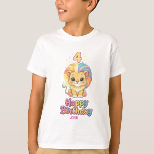 Custom Name 4th Birthday Cute Lion  T-Shirt