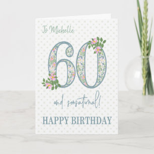 Custom Name 60th Birthday Floral and Polkas Card