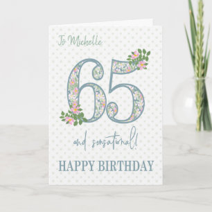 Custom Name 65th Birthday Floral and Polkas Card