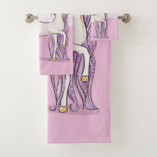 Custom Name 6th Birthday Pink Horse With Crown Bath Towel Set