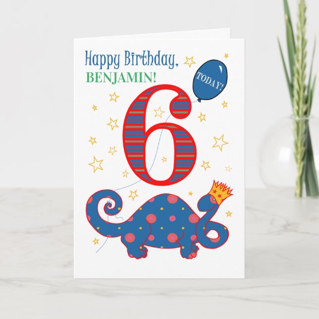 Custom Name 6th Birthday with Fun Dinosaur Card (Front)