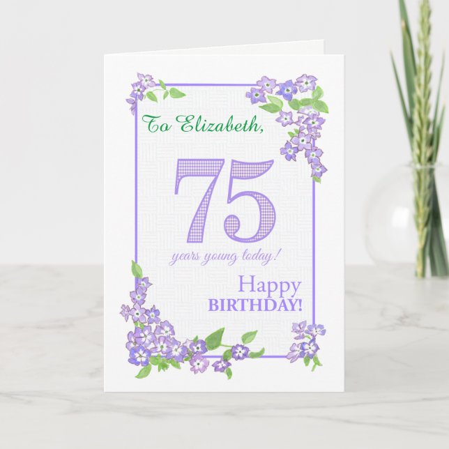 Custom Name 75th Birthday with Phlox Flowers Card (Front)