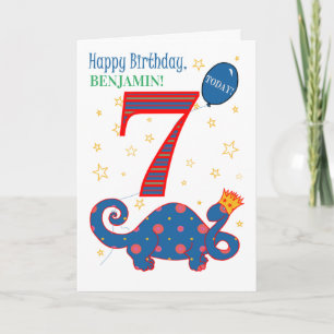 Custom Name 7th Birthday with Fun Dinosaur Card