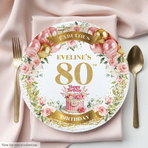 Custom Name 80th Birthday Plates