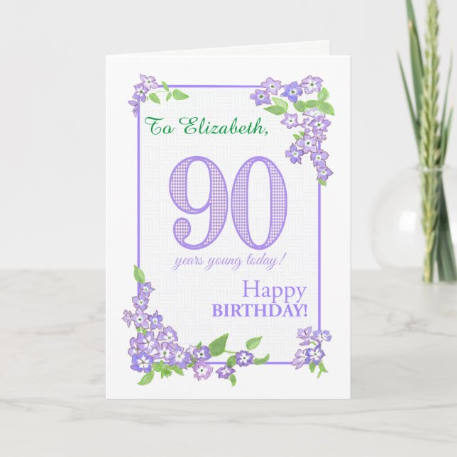 Custom Name 90th Birthday with Phlox Flowers Card (Front)
