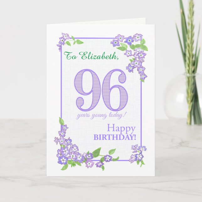 Custom Name 96th Birthday with Phlox Flowers Card (Front)