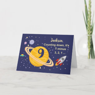 Custom Name, 9th Birthday Planets in Outer Space Card