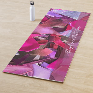 Custom Name Abstract 3D Effect Pink Red Ribbon Yoga Mat