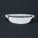 Custom Name Abstract Floral Elegant Girly Blue Bum Bags<br><div class="desc">This unique fanny pack design is whimsical and feminine. The front background consists of an abstract white floral pattern on a soft blue background. The area above the zipper is solid blue and is perfect for your custom name or short text in stylish white script. All colours in this design...</div>