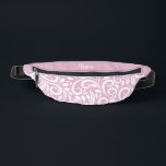 Custom Name Abstract Floral Elegant Girly Pink Bum Bags<br><div class="desc">This unique fanny pack design is whimsical and feminine. The front background consists of an abstract white floral pattern on a soft pink background. The area above the zipper is solid pink and is perfect for your custom name or short text in stylish white script. All colours in this design...</div>