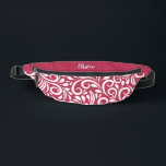 Custom Name Abstract Floral Elegant Magenta Red    Bum Bags<br><div class="desc">This unique fanny pack design is whimsical and feminine. The front background consists of an abstract white floral pattern on a trendy magenta red background. The area above the zipper is solid magenta red and is perfect for your custom name or short text in stylish white script. All colours in...</div>