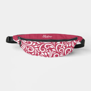 Custom Name Abstract Floral Elegant Magenta Red    Bum Bags