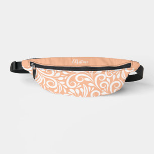 Custom Name Abstract Floral Elegant Peach White Bum Bags
